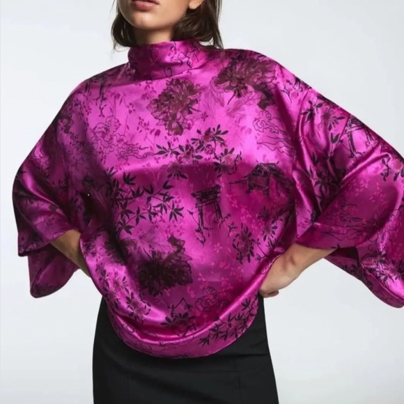 NWT, ZARA PRINTED JFUSHIA ACQUARD BLOUSE, S - Picture 3 of 9